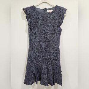 LOFT Floral Lace Mini Dress in Deep Grey Blue